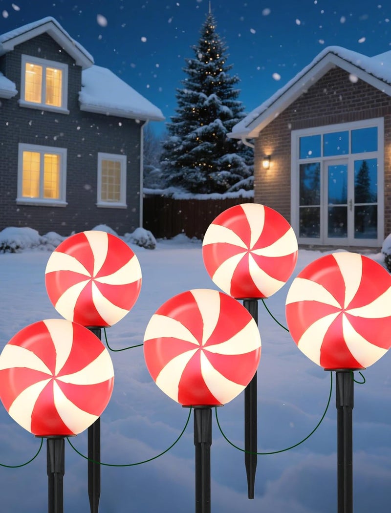 Adirxon Set of 5 Large Christmas Candy Cane Yard Stakes, Professional-Grade Outdoor Peppermint Decorations with C7 LED Lights, Heavy-Duty Holiday Light Stakes for Walkway, Lawn & Driveway - Image 3